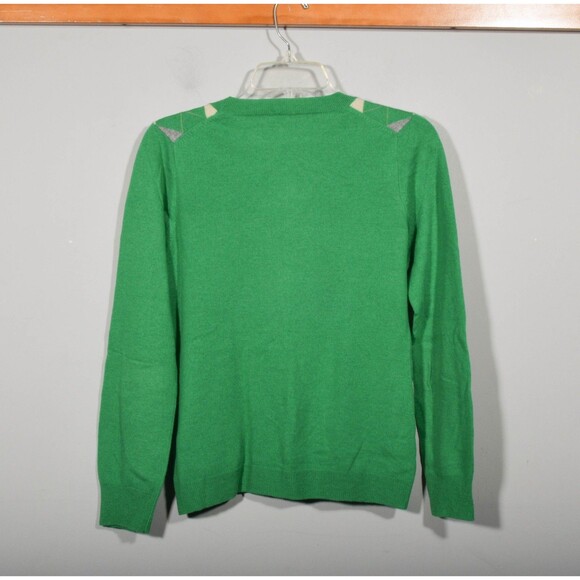 Vintage Y2K J. Crew Wool Green Diamond Argyle V Neck Pullover Sweater Sz M - Picture 3 of 3